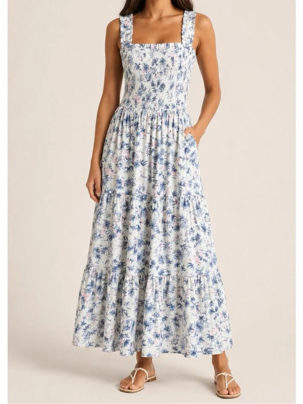 Abercrombie & Fitch White Maxi Dress with Blue and Pink Floral Print